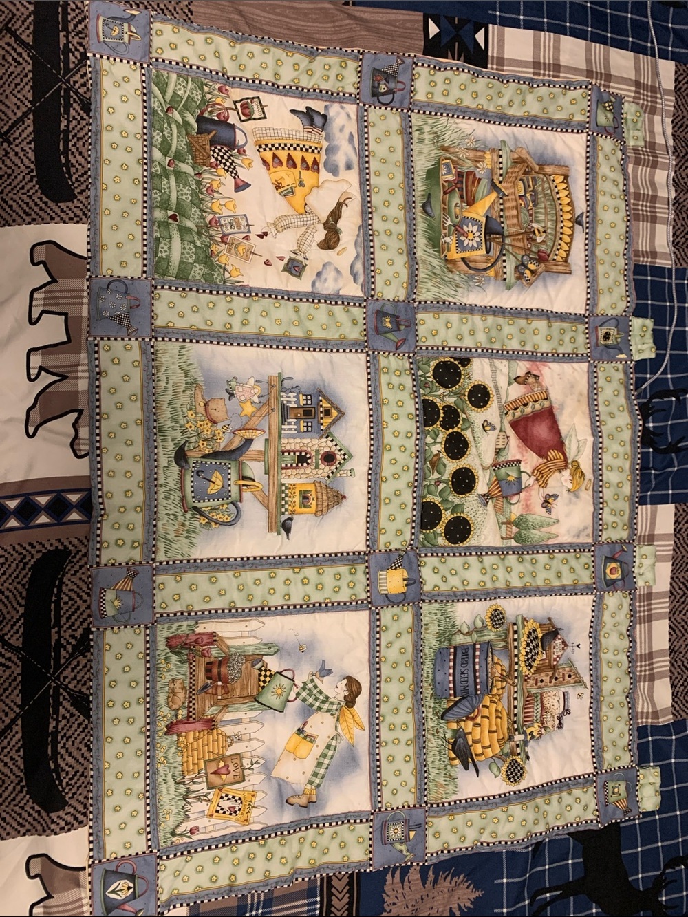 Whimsical Garden Patchwork Quilted Wall Hanging